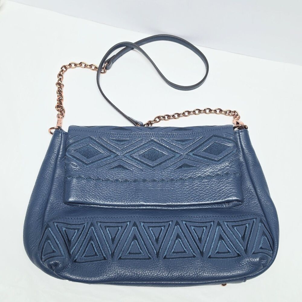 Aimee Kestenberg Double Entry Dark Teal Embroidered Crossbody Bag Boho Chic